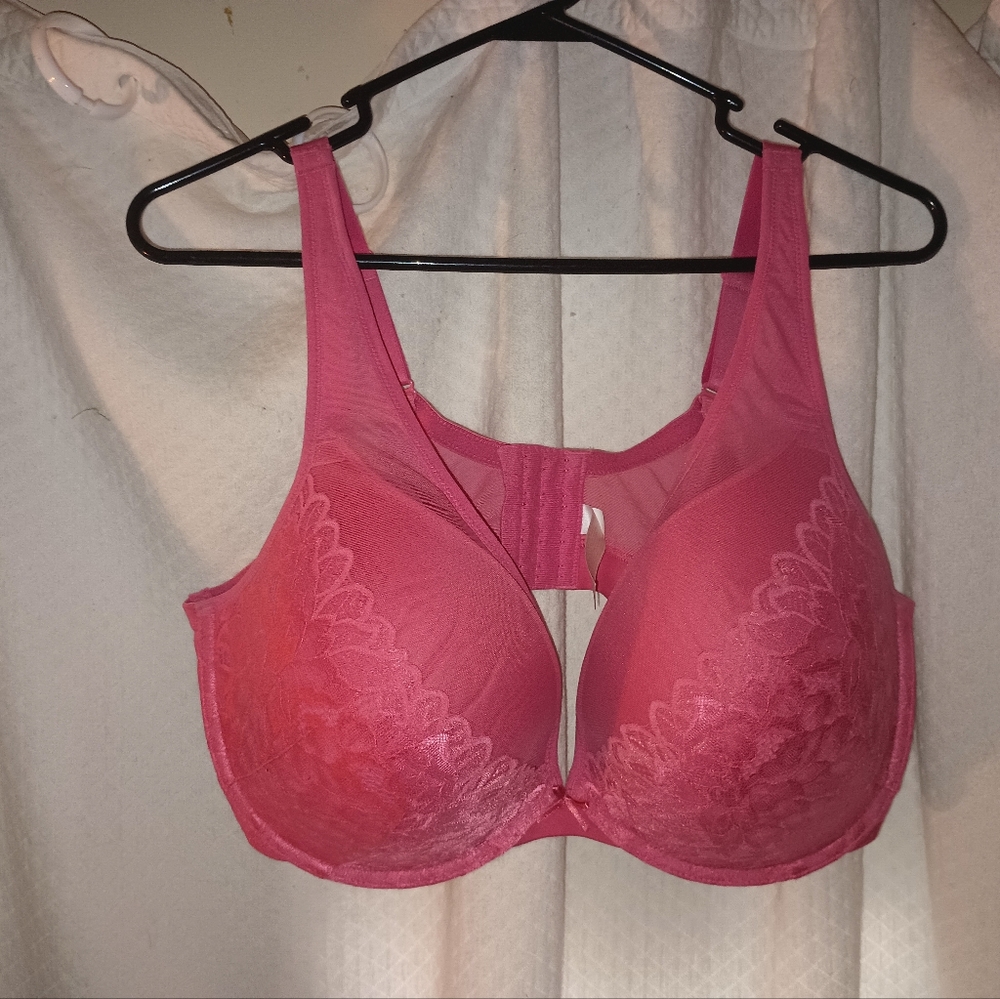 Cacique Pink Lace Boost Plunge Bra Size 42DDD